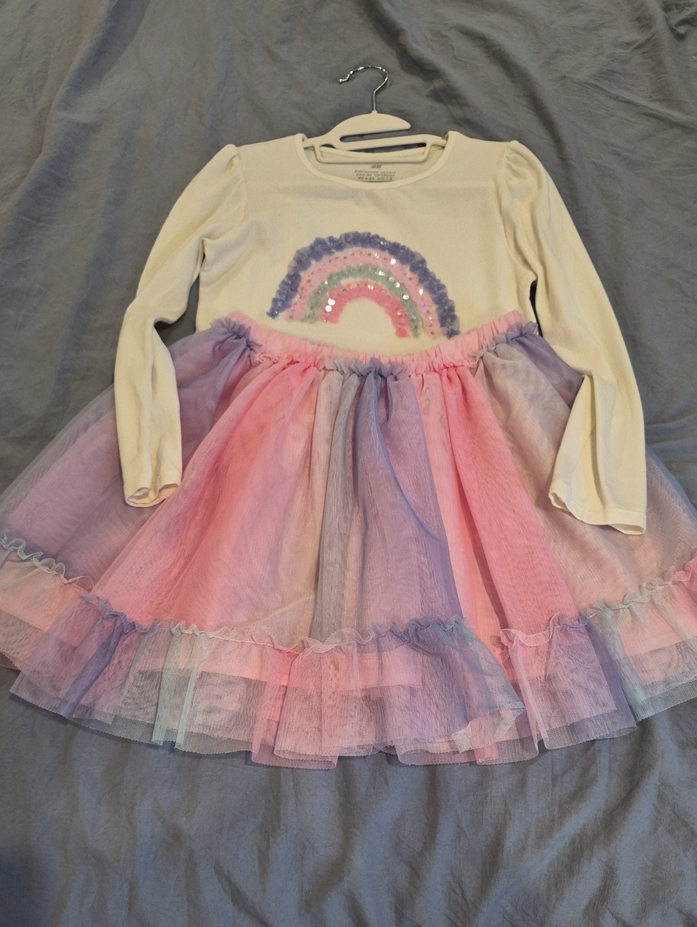 H&M Cream Top with Pink and Purple Rainbow Tulle Skirt Set